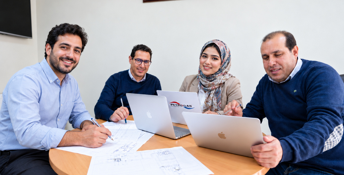 Équipe GEOCLIM autour d’une table avec des plans et des ordinateurs