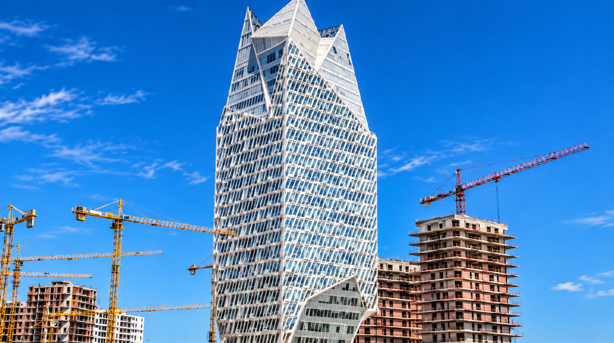 Tour Casablanca Finance City avec les bâtiments en construction alentour